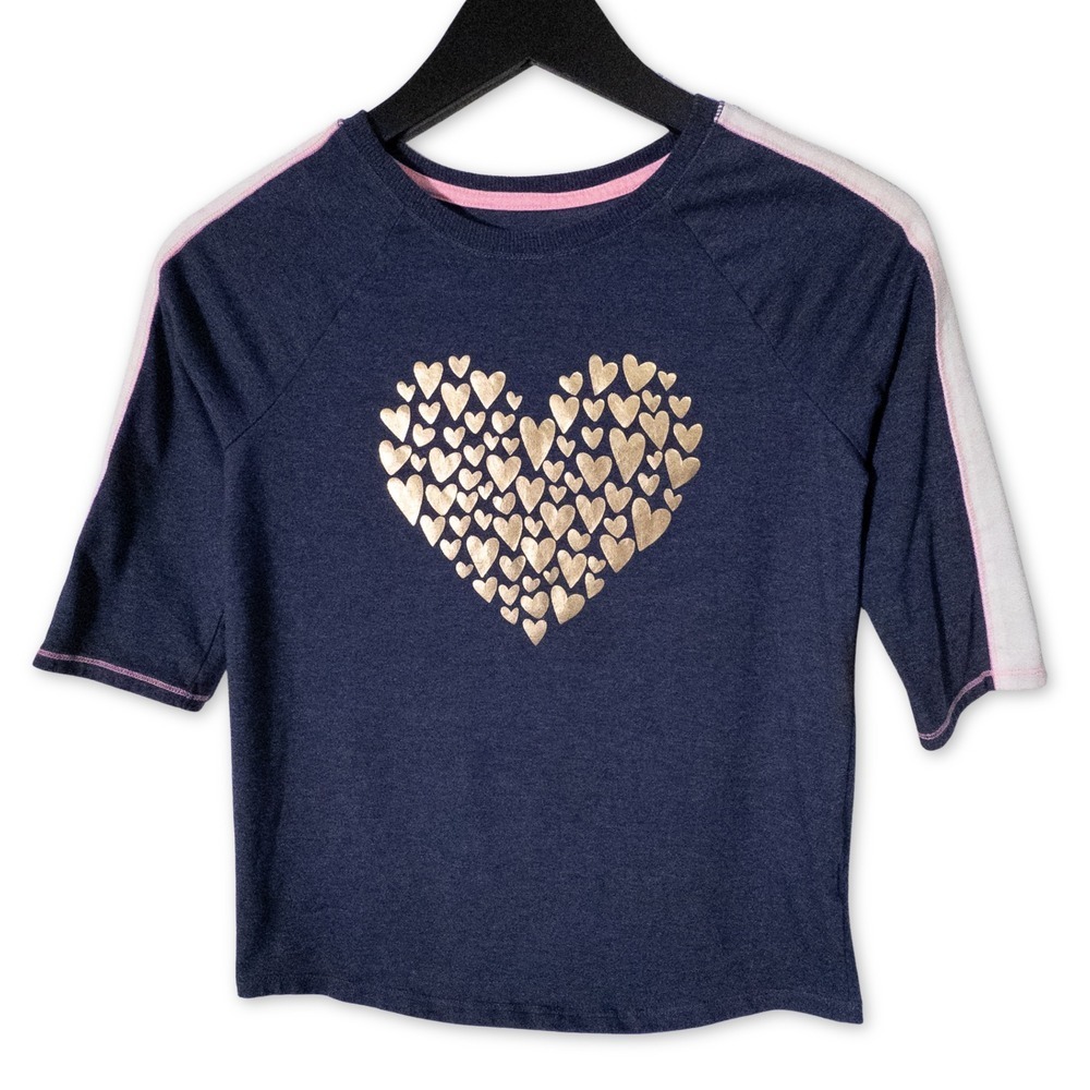 Cat & Jack 3/4 Sleeve‎ T-Shirt Girls Large Metallic Gold Hearts Tee Raglan Top